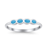 Four Stone Petite Dainty Fashion Thumb Ring Round Lab Created Blue Opal Solid 925 Sterling Silver