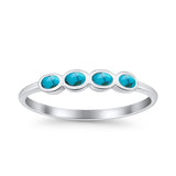 Four Stone Petite Dainty Fashion Thumb Ring Round Simulated Turquoise 925 Sterling Silver