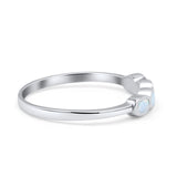 Four Stone Petite Dainty Fashion Thumb Ring Round Lab Created White Opal Solid 925 Sterling Silver