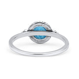 Round Fashion Petite Dainty Oxidized Thumb Statement Ring Lab Created Blue Opal 925 Sterling Silver