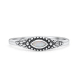 Vintage Style Marquise Oxidized Petite Dainty Thumb Ring Lab Created White Opal 925 Sterling Silver