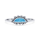 Crescent Oxidized Bali Half Moon Trendy Statement Fashion Ring Lab Created Blue Opal 925 Sterling Silver