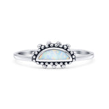 Crescent Oxidized Bali Half Moon Trendy Statement Fashion Ring Lab Created White Opal 925 Sterling Silver