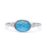 Round Cubic Zirconia Thumb Ring New Statement Fashion Ring Oval Lab Created Blue Opal 925 Sterling Silver