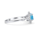 Halo Art Deco Rhodium Plated Round Lab Created Blue Opal Statement Fashion Ring 925 Sterling Silver