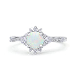 Halo Art Deco Rhodium Plated Round Lab Created White Opal Statement Fashion Ring 925 Sterling Silver