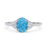 Art Deco Oval Wedding Ring Lab Created Blue Opal Statement Fashion Ring 925 Sterling Silver