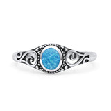 Filigree Oval Oxidized Thumb Ring New Statement Fashion Ring Lab Created Blue Opal 925 Sterling Silver