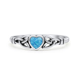 Celtic Heart Oxidized Thumb Ring Statement Fashion Ring Lab Created Blue Opal 925 Sterling Silver