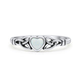 Celtic Heart Oxidized Thumb Ring Statement Fashion Ring Lab Created White Opal 925 Sterling Silver