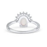 Oval Rhodium Plated Thumb Ring Statement Fashion Ring Lab Created White Opal 925 Sterling Silver