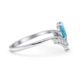 V Midi Chevron Oval Thumb Ring Statement Fashion Ring Lab Created Blue Opal 925 Sterling Silver