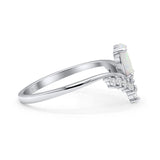 V Midi Chevron Oval Thumb Ring Statement Fashion Ring Lab Created White Opal 925 Sterling Silver