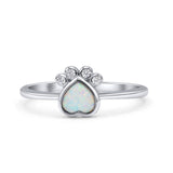 Heart Fashion Petite Dainty Thumb Statement Ring Lab Created White Opal 925 Sterling Silver