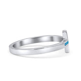 Sideways Cross Fashion Petite Dainty Thumb Statement Ring Lab Created Blue Opal 925 Sterling Silver