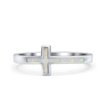 Sideways Cross Fashion Petite Dainty Thumb Statement Ring Lab Created White Opal 925 Sterling Silver