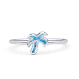 Small Petite Dainty Palm Tree Band Thumb Ring Statement Fashion Ring Lab Created Blue Opal 925 Sterling Silver