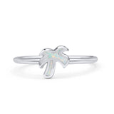Small Petite Dainty Palm Tree Band Thumb Ring Statement Fashion Ring Lab Created White Opal 925 Sterling Silver