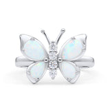 Butterfly Thumb Ring Band Statement Fashion Ring Lab Created White Opal Round CZ 925 Sterling Silver