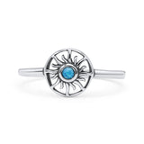 Sun Band Oxidized Thumb Ring Statement Fashion Ring Lab Created Blue Opal 925 Sterling Silver