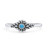 Flower Thumb Ring Oxidized Statement Fashion Ring Band Lab Created Blue Opal 925 Sterling Silver