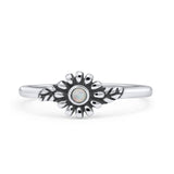 Flower Thumb Ring Oxidized Statement Fashion Ring Band Lab Created White Opal 925 Sterling Silver