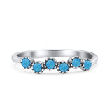 Half Eternity Band Oxidized Thumb Ring Lab Created Blue Opal Statement Fashion Ring 925 Sterling Silver