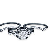 Halo Engagement Ring Three Piece Black Tone Cubic Zirconia 925 Sterling Silver Wholesale