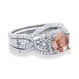 Halo Engagement Ring Three Piece Morganite CZ 925 Sterling Silver Wholesale