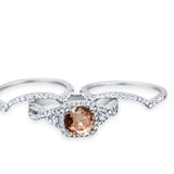 Halo Engagement Ring Three Piece Morganite CZ 925 Sterling Silver Wholesale