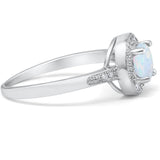 Halo Fashion Ring Round Lab Created White Opal 925 Sterling Silver