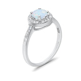 Halo Fashion Ring Round Lab Created White Opal 925 Sterling Silver