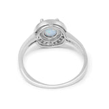 Halo Fashion Ring Round Lab Created White Opal 925 Sterling Silver