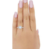 Halo Fashion Ring Round Lab Created White Opal 925 Sterling Silver