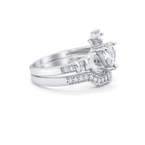 Two Piece Claddagh Ring Band Heart Cubic Zirconia 925 Sterling Silver