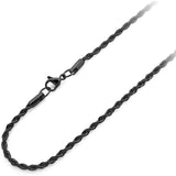 1.2MM Rope Black Plated Chain .925 Sterling Silver Length 16"-20" Inches
