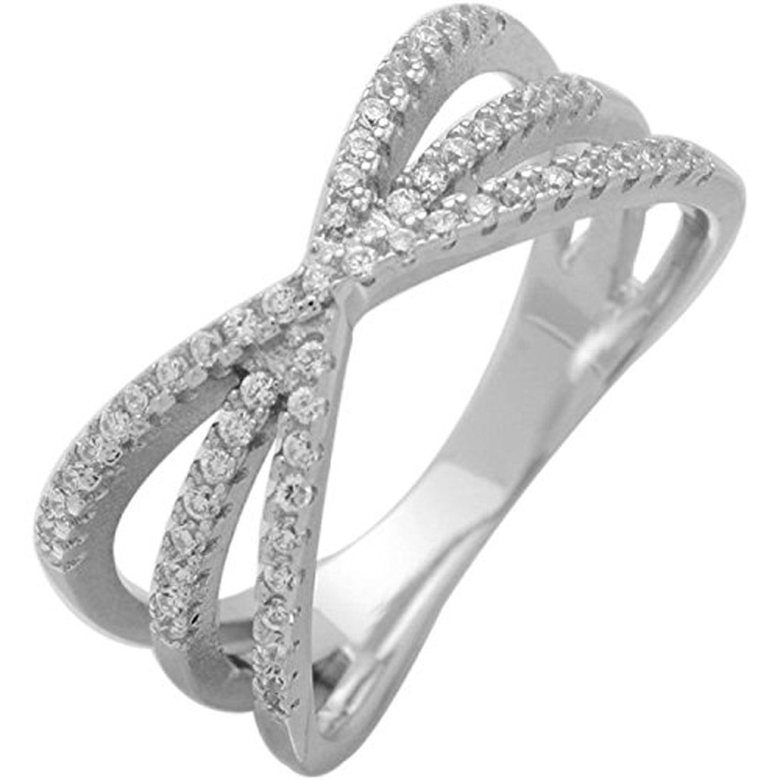 Triple X Crisscross Micro Pave Simulated CZ Accent Ring 925 Sterling Silver