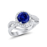Art Deco Round Engagement Ring Simulated Blue Sapphire CZ Swirl 925 Sterling Silver