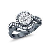 Art Deco Round Engagement Ring Black Tone, Simulated CZ Swirl 925 Sterling Silver