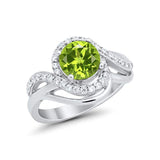 Art Deco Round Engagement Ring Simulated Peridot CZ Swirl 925 Sterling Silver