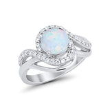 Art Deco Round Engagement Ring Lab Created White Opal Swirl 925 Sterling Silver