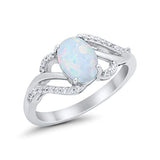 Art Deco Oval Wedding Engagement Ring Lab Created White Opal 925 Sterling Silver