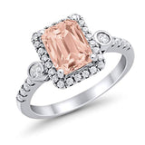 Halo Emerald Cut Wedding Engagement Simulated Morganite CZ Ring
