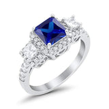 Princess Cut Simulated Blue Sapphire CZ Engagement Ring 925 Sterling Silver