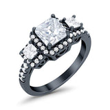 Three Stone Princess Wedding Black Tone, Simulated Cubic Zirconia Ring 925 Sterling Silver