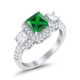 Three Stone Princess Wedding Simulated Green Emerald CZ Ring 925 Sterling Silver