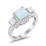 Three Stone Princess Wedding Lab Created White Opal Ring 925 Sterling Silver