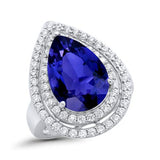 Teardrop Pear Simulated Blue Sapphire CZ Engagement Ring 925 Sterling Silver