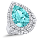 Teardrop Pear Simulated Paraiba Tourmaline CZ Engagement Ring 925 Sterling Silver