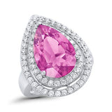 Teardrop Pear Simulated Pink CZ Engagement Ring 925 Sterling Silver